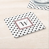 Onderzetters van zwart poladots, gemonogd papier (Schuin)