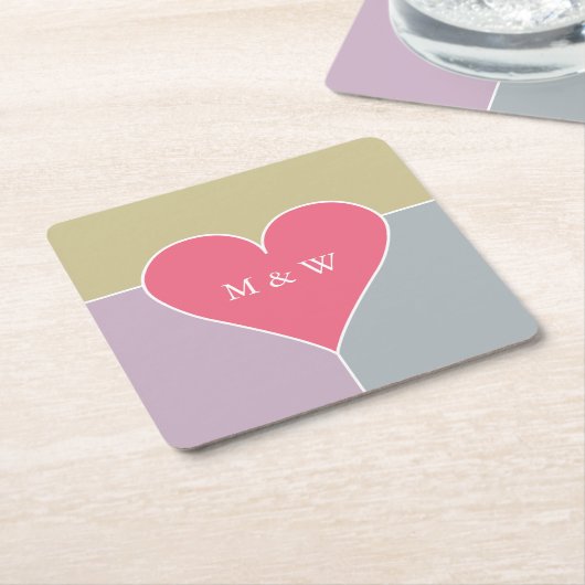 Onderzetters voor aangepaste monogram hartpatroon (Schuin)