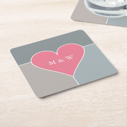 Onderzetters voor aangepaste monogram hartpatroon (Schuin)