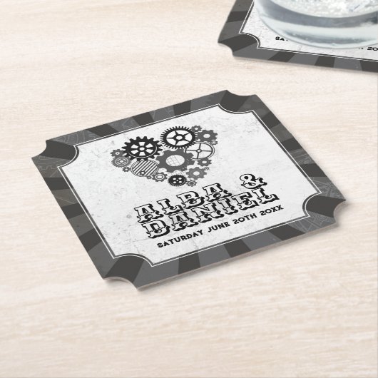 Onderzetters Wedding Steampunk Wedding Hearts Cogs (Gekanteld)