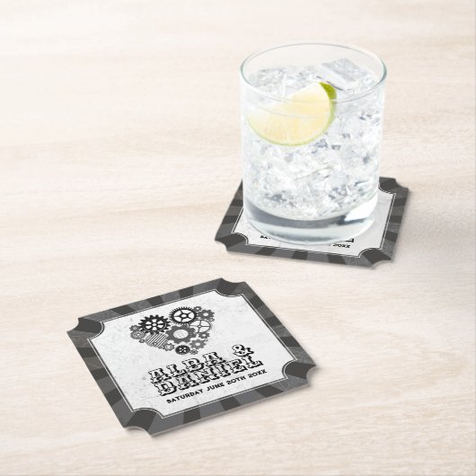 Onderzetters Wedding Steampunk Wedding Hearts Cogs (Insitu)