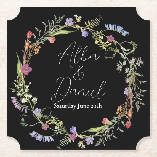 Onderzetters Wedding Wildflowers Floral Ditsy Dark (Voorkant)