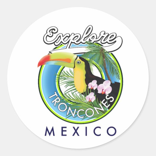 Onderzoek Troncones Mexico retro logo Coffee Mok Ronde Sticker (Voorkant)