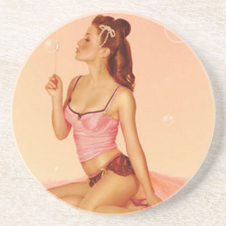 ondeugend bubble pin up meisje zandsteen onderzetter