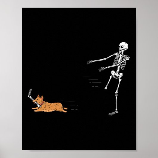 Ondeugend Corgi Dog Fun Skeleton Halloween Poster (Voorkant)