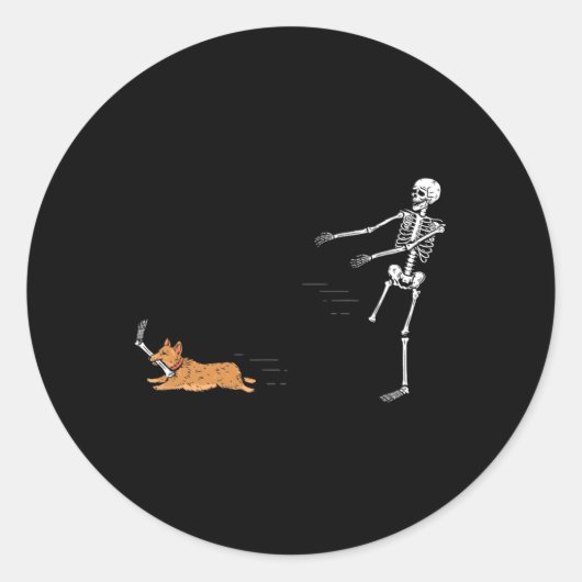 Ondeugend Corgi Dog Fun Skeleton Halloween Ronde Sticker (Voorkant)