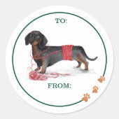 Ondeugend Dog Waterverf Dachshund Versnipperde Swe Ronde Sticker (Voorkant)