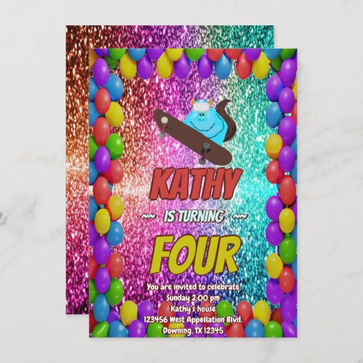 Ondeugend Eekhoorn Skateboard Verjaardagsfeest Uit Kaart (Voorkant / Achterkant)