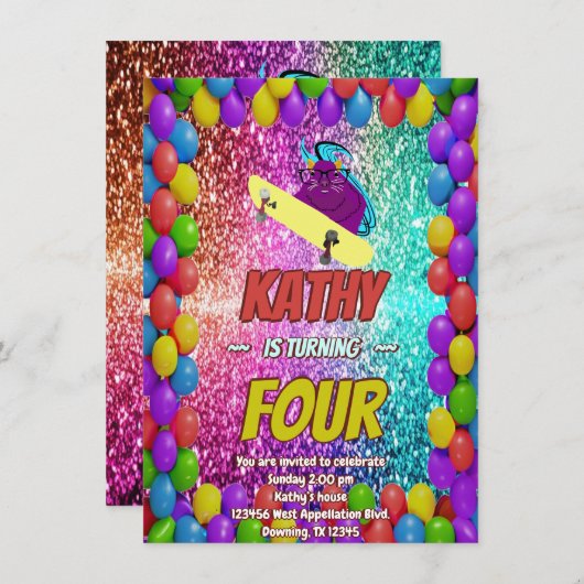 Ondeugend Eekhoorn Skateboard Verjaardagsfeest Uit Kaart (Voorkant / Achterkant)