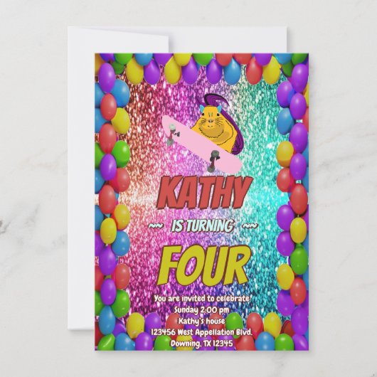 Ondeugend Eekhoorn Skateboard Verjaardagsfeest Uit Kaart (Voorkant)