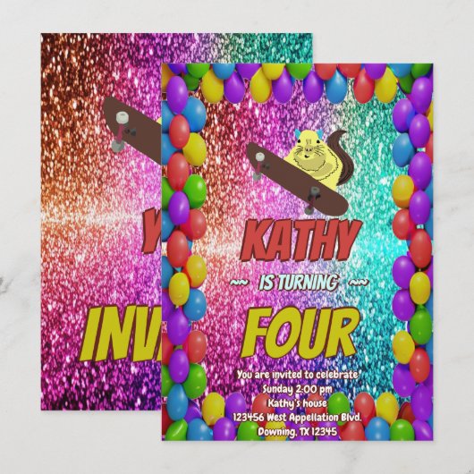 Ondeugend Eekhoorn Skateboard Verjaardagsfeest Uit Kaart (Voorkant / Achterkant)