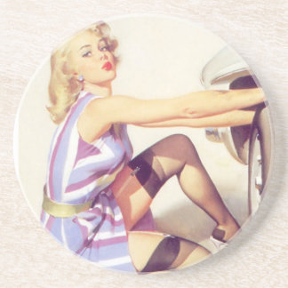 ondeugend handig pin-up meisje zandsteen onderzetter