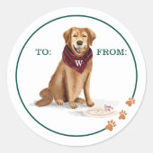 Ondeugend Hond Gouden Retriever Kerstkoekjes Ronde Sticker (Voorkant)