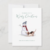 Ondeugend Hond Waterverf Beagle Spelen Met Sneeuwm Feestdagenkaart (Voorkant)