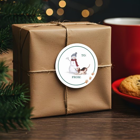 Ondeugend Hond Waterverf Beagle Spelen Met Sneeuwm Ronde Sticker