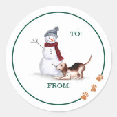 Ondeugend Hond Waterverf Beagle Spelen Met Sneeuwm Ronde Sticker (Voorkant)