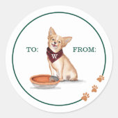 Ondeugend Hond Waterverf Chihuahua Eats Pumpkin Pi Ronde Sticker (Voorkant)