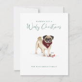 Ondeugend Hond Waterverf Schattige Pug Gebroken Or Feestdagenkaart (Voorkant)