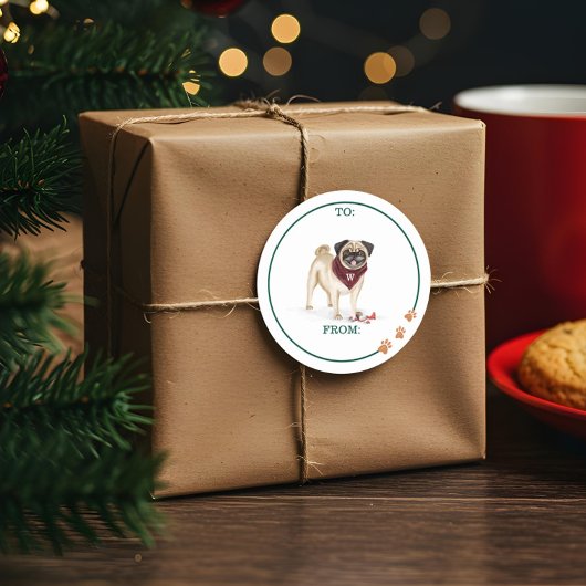 Ondeugend Hond Waterverf Schattige Pug Gebroken Or Ronde Sticker