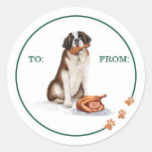Ondeugend Hond Waterverf St Bernard Eating Turkije Ronde Sticker (Voorkant)