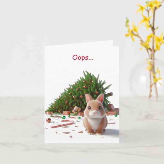 Ondeugend konijntje Kerstmis Kaart (Gele Bloem)