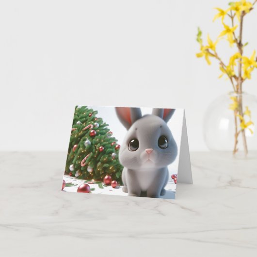 Ondeugend konijntje Kerstmis Kaart (Gele Bloem)