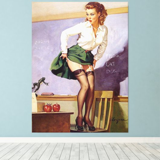 Ondeugend Leraar Pin Up Meisje Canvas Afdruk (Insitu (Houten vloer))
