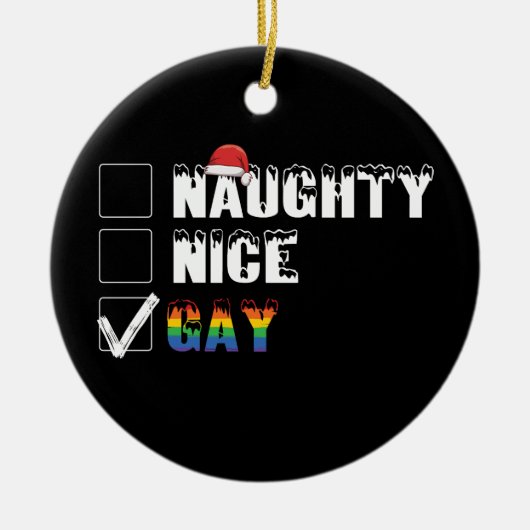 Ondeugend Leuk Gay Rainbow Pride LGBT Kerstcadeau Keramisch Ornament (Voorkant)