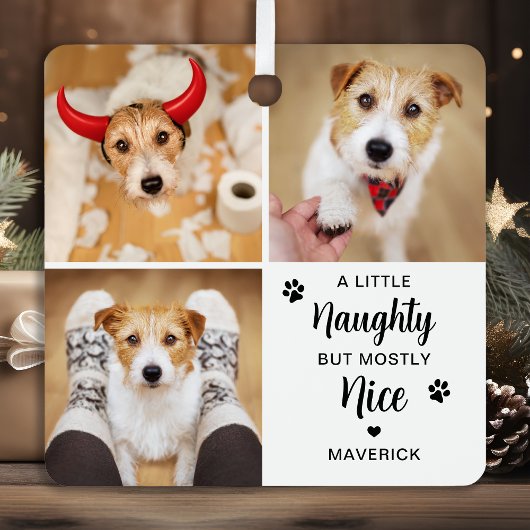 Ondeugend Leuk Grappig Hond 3 Pet Foto Kerstmis Metalen Ornament