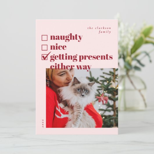 Ondeugend, leuk, hoe dan ook Cadeaus krijgen Feestdagenkaart (Staand voorkant)