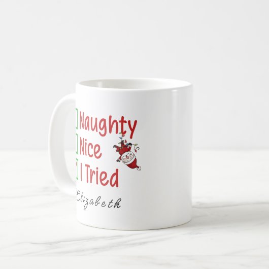 Ondeugend, leuk, ik probeerde grappige kerstman hu mok (Voorkant links)