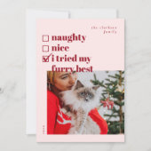 Ondeugend, leuk, mijn harige best geprobeerd feestdagenkaart (Voorkant)