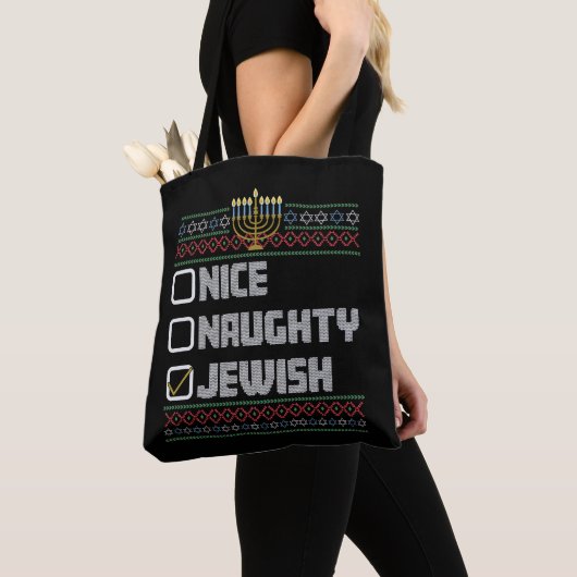 Ondeugend Mooi Joods Santa Lelijk Kerstmis Chanoek Tote Bag (Dichtbij)