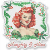 Ondeugend & Mooi Retro Kerst Pinup Vinyl Decal Sticker (Voorkant)
