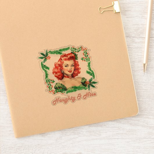 Ondeugend & Mooi Retro Kerst Pinup Vinyl Decal Sticker (Notitieboek)