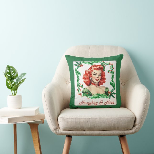 Ondeugend & Mooi Retro Kerstmis Pinup Kussen (Stoel)