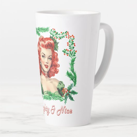 Ondeugend & Mooi Retro Kerstmis Pinup Latte Mok (Rechterhoek)