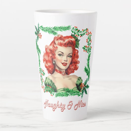 Ondeugend & Mooi Retro Kerstmis Pinup Latte Mok (Voorkant)