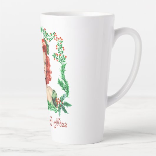 Ondeugend & Mooi Retro Kerstmis Pinup Latte Mok (Rechts)