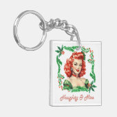 Ondeugend & Mooi Retro Kerstmis Pinup Sleutelhanger (Voorkant Links)