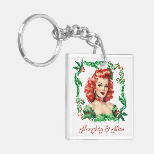 Ondeugend & Mooi Retro Kerstmis Pinup Sleutelhanger (Voorkant Links)