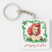 Ondeugend & Mooi Retro Kerstmis Pinup Sleutelhanger (Voorkant)