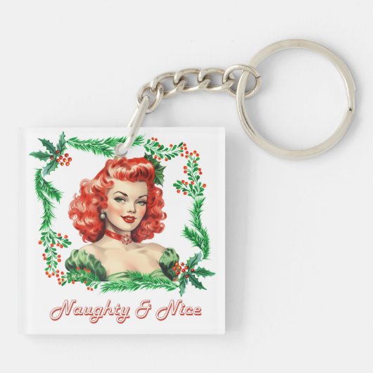 Ondeugend & Mooi Retro Kerstmis Pinup Sleutelhanger (Achterkant)