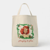 Ondeugend & Mooi Retro Kerstmis Pinup Tote Bag (Achterkant)