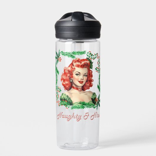 Ondeugend & Mooi Retro Kerstmis Pinup Waterfles (Voorkant)