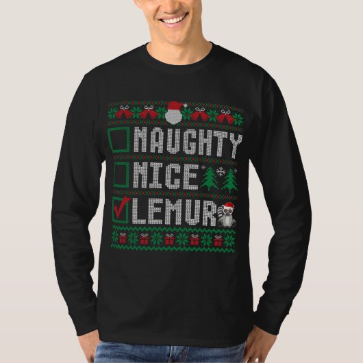 Ondeugend Nice Lemur Kerstlijst Dierenvrienden T-shirt (Voorkant)