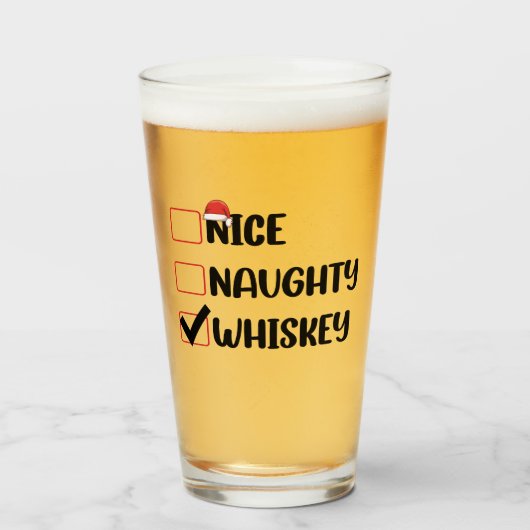 Ondeugend Nice Whiskey Santa Kerstlijst Glas (Voorkant gevuld)