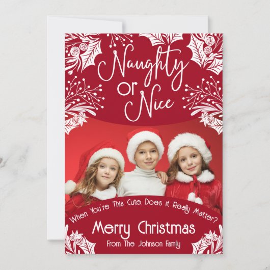 Ondeugend of Leuk Grappig Vijf Foto Kerstmis Kaart (Voorkant)