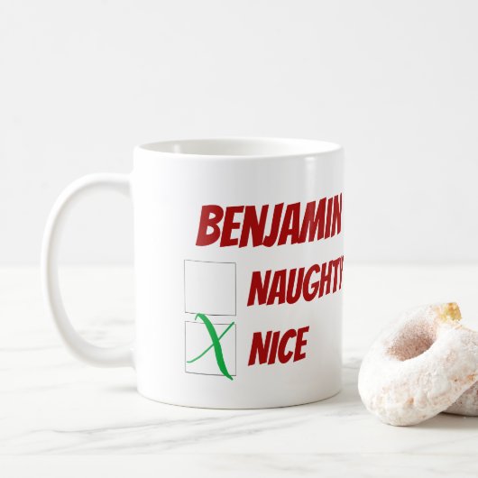 Ondeugend of mooi Kerstmis gepersonaliseerd Koffiemok (Met donut)
