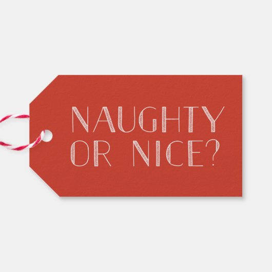 Ondeugend of Mooi Rood Streep Kerstmis Gift Label Cadeaulabel (Achterkant Horizontaal)